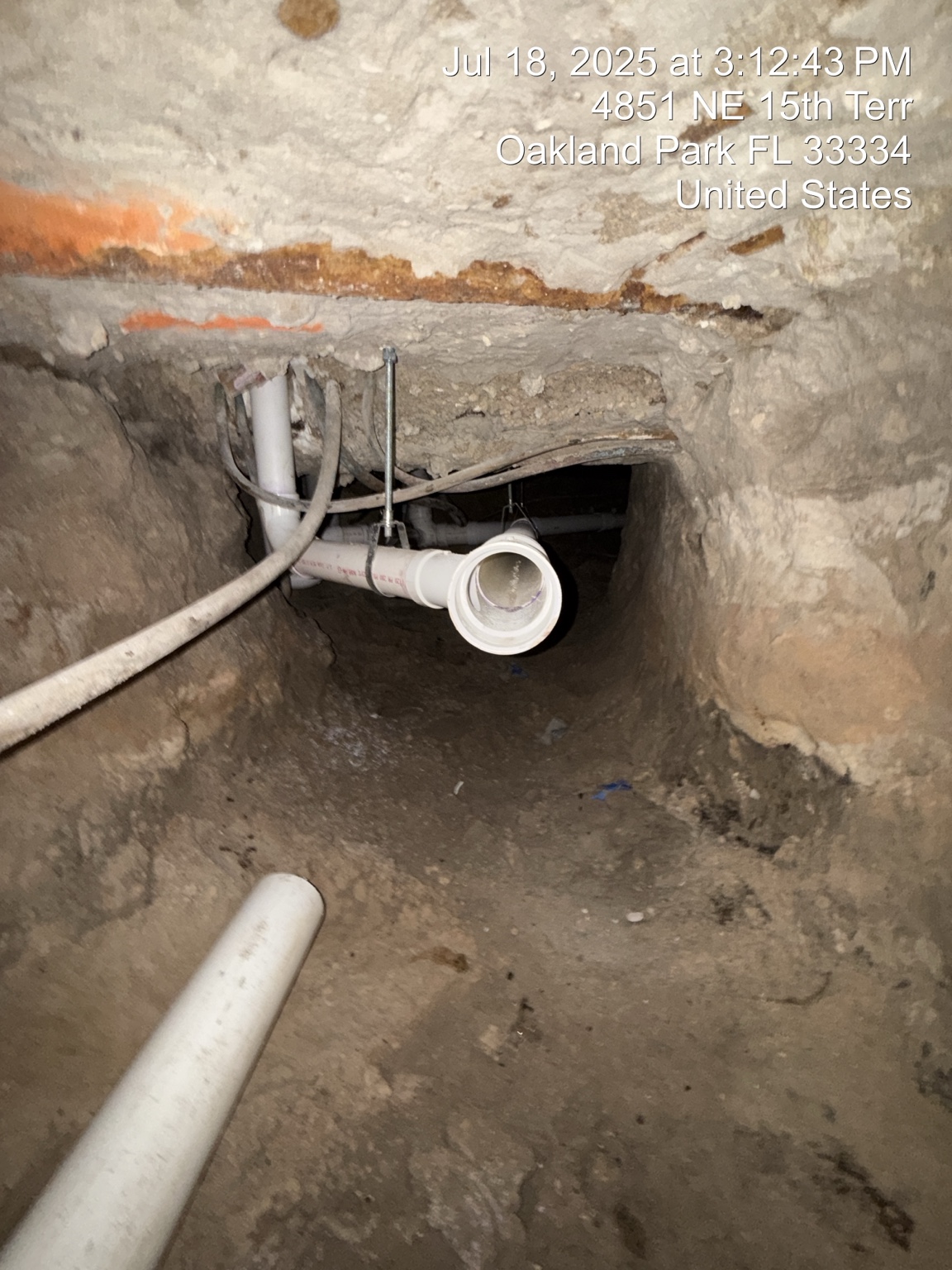 Underground tunnel with Schedule 40 PVC sewer piping